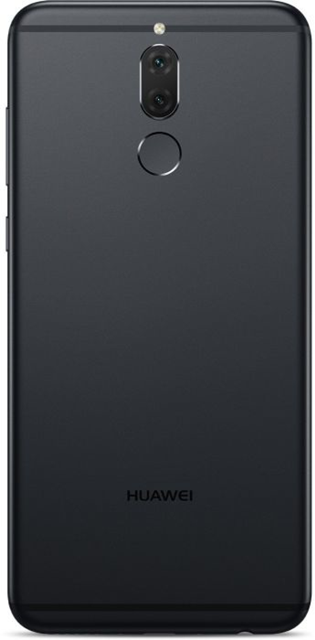Ein schwarzes Huawei-Smartphone. Die Rückseite zeigt Kameras, einen Fingerabdrucksensor und das Logo.