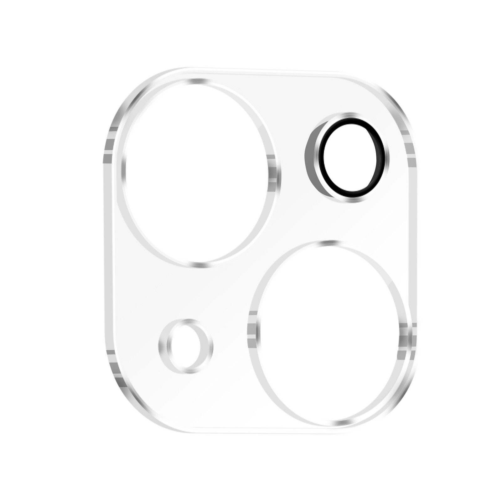 Transparante plastic afdekking voor een telefooncamera. Het heeft drie ronde openingen.