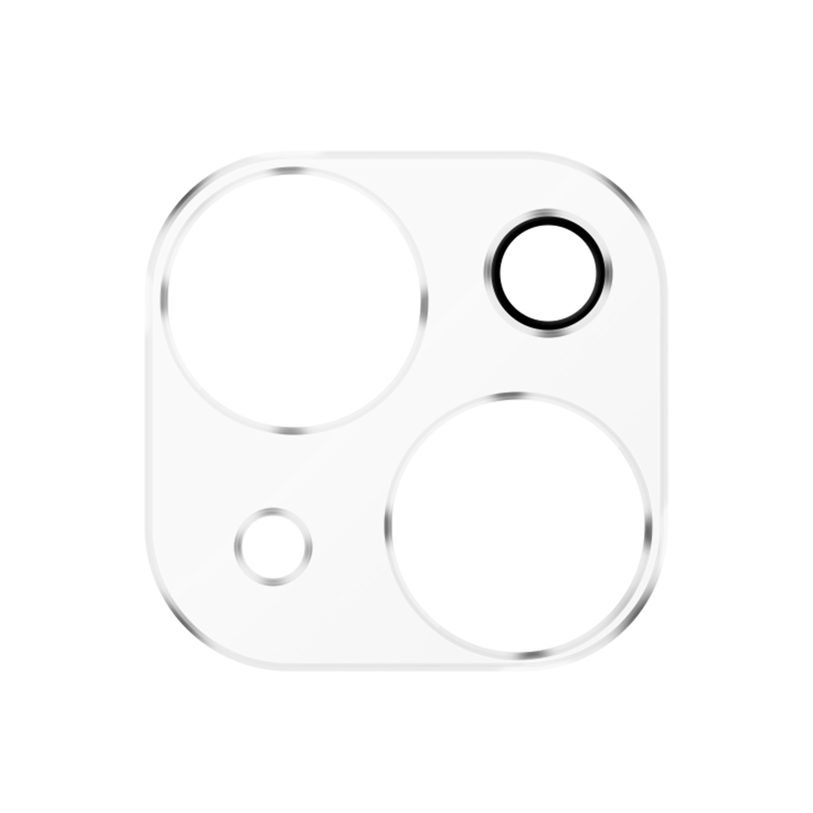 Close-up van een cameralensmodule van een telefoon met drie lensopeningen.