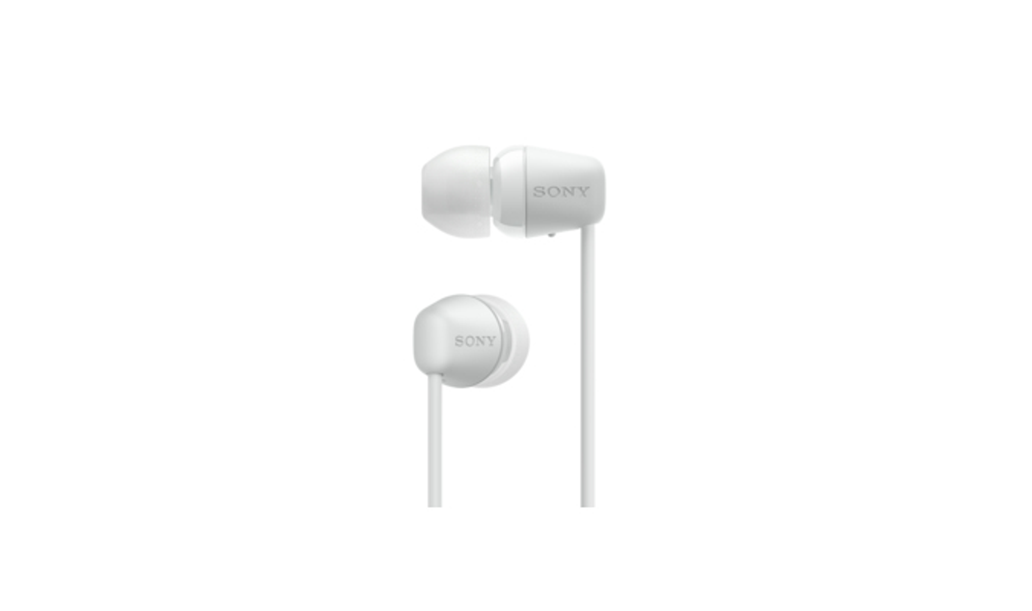 Auriculares Sony blancos. Los auriculares están sobre un fondo blanco.