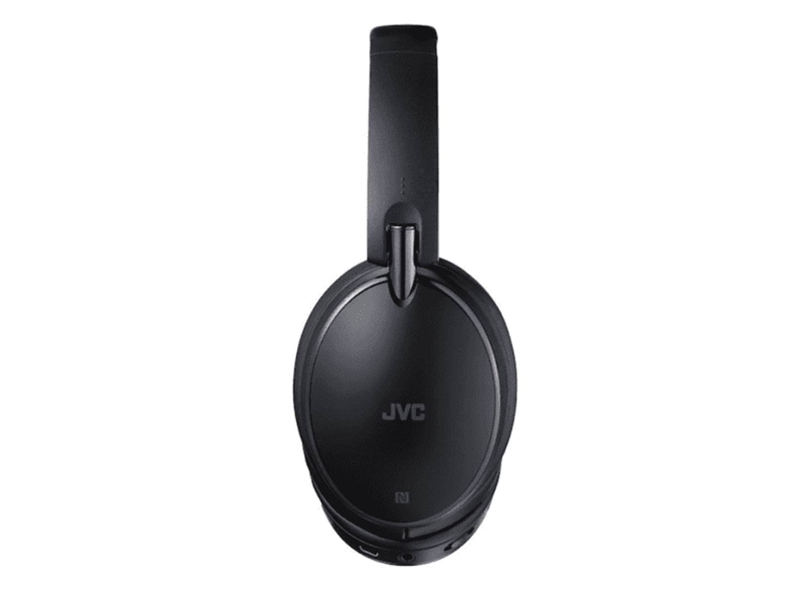 Auriculares JVC negros, que muestran los auriculares y el logotipo de JVC.