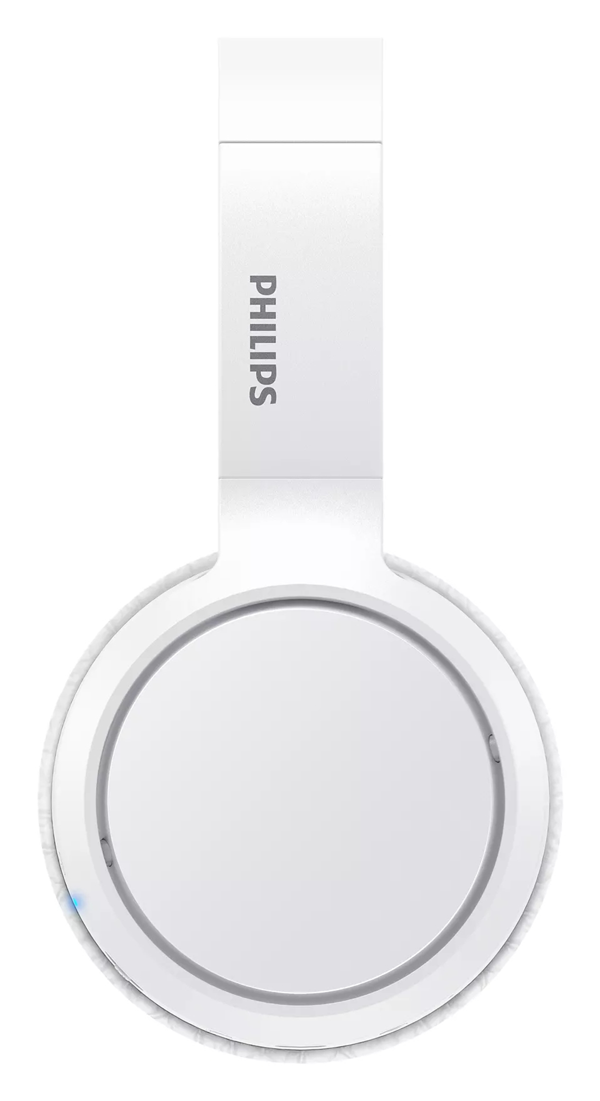 Weiße Over-Ear-Kopfhörer, vertikale Ansicht. 'PHILIPS'-Text auf dem Bügel.