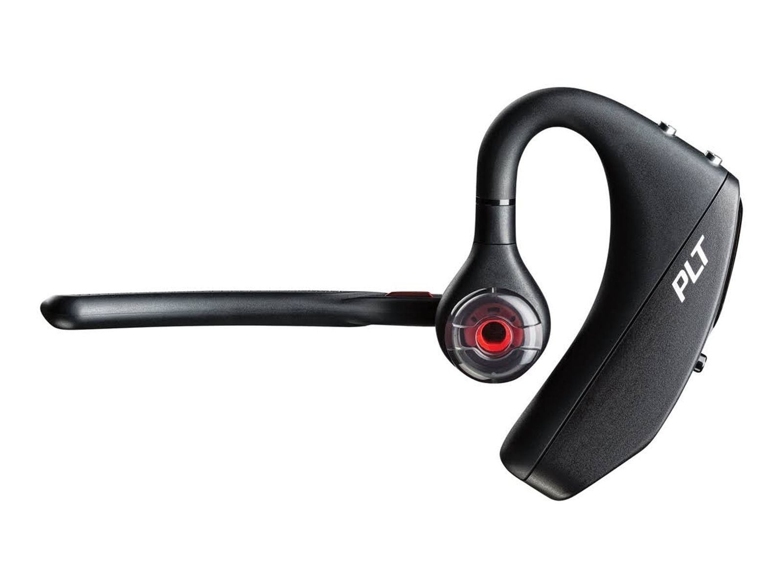 Cuffia Bluetooth nera, vista angolata, su sfondo bianco.