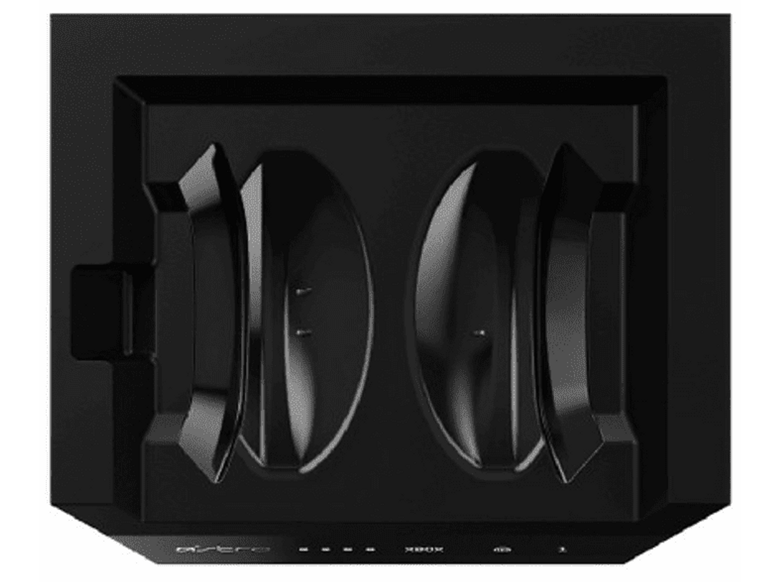 Czarna stacja ładująca do zestawu słuchawkowego Astro, widok z góry.