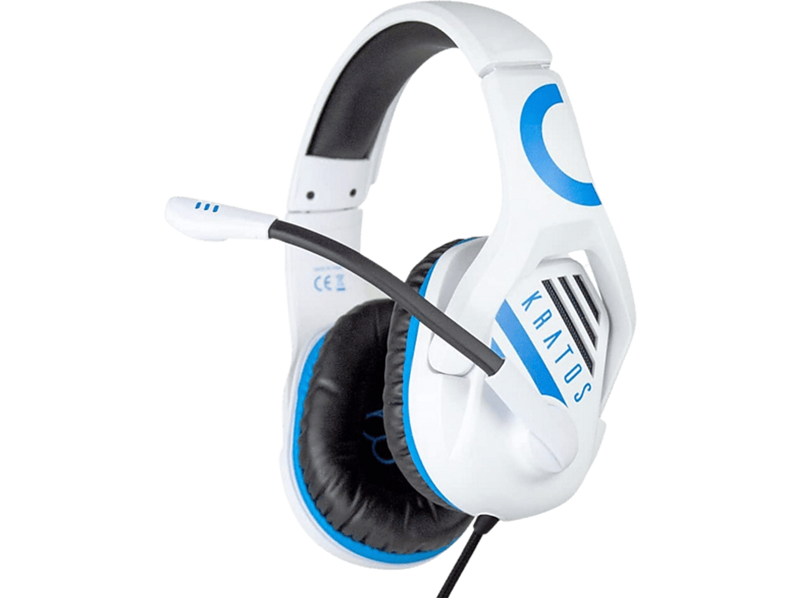 Biało-niebieski zestaw słuchawkowy dla graczy z mikrofonem.