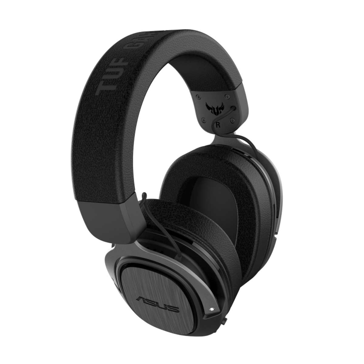 Auriculares gaming negros. Con diadema acolchada, orejeras y el logotipo de ASUS.