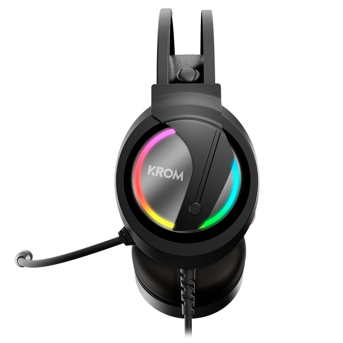 Schwarzes Krom Gaming-Headset mit RGB-Beleuchtung, Frontansicht.