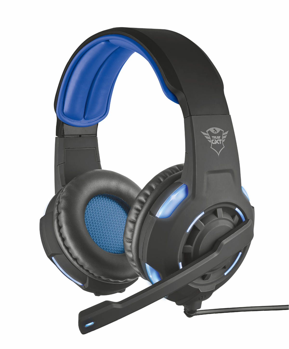 TRUST 22052 Gaming Over-ear 350 HEADSET, Schwarz/Blau 7.1 RADIUS ILLUMINATED Headset GXT