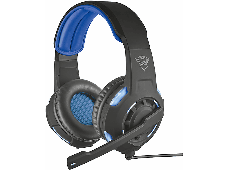 TRUST 22052 GXT 350 RADIUS 7.1 ILLUMINATED HEADSET, Over-ear Gaming Headset Schwarz/Blau