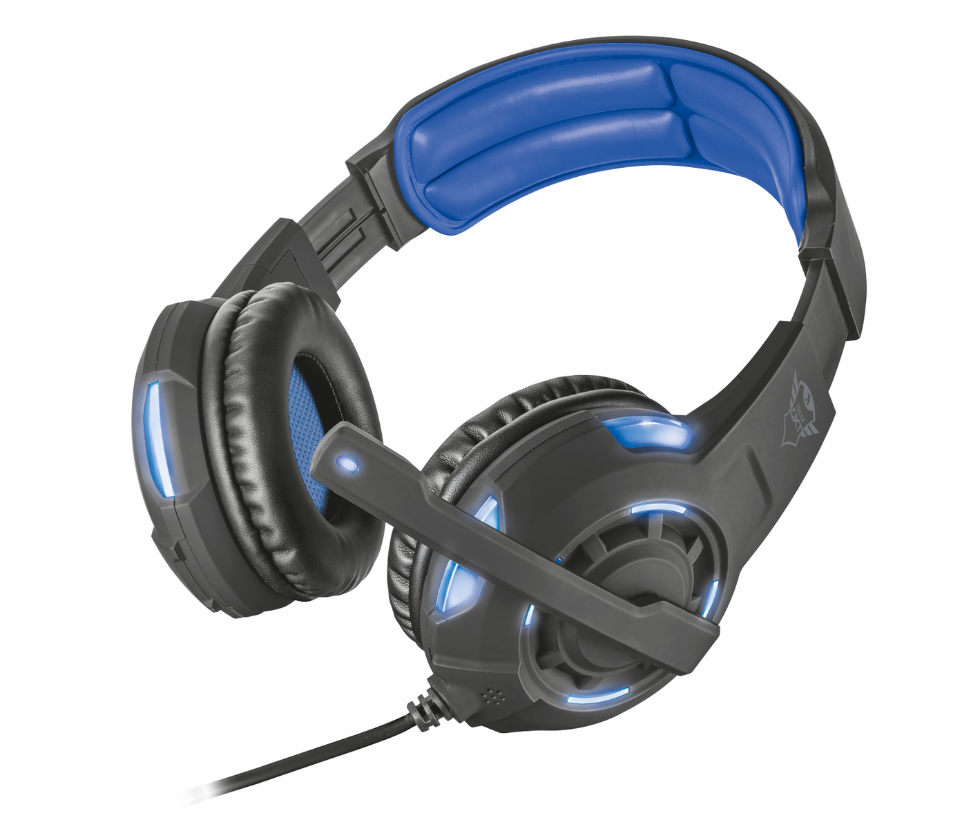 22052 HEADSET, 350 TRUST 7.1 Schwarz/Blau Headset Over-ear GXT ILLUMINATED Gaming RADIUS