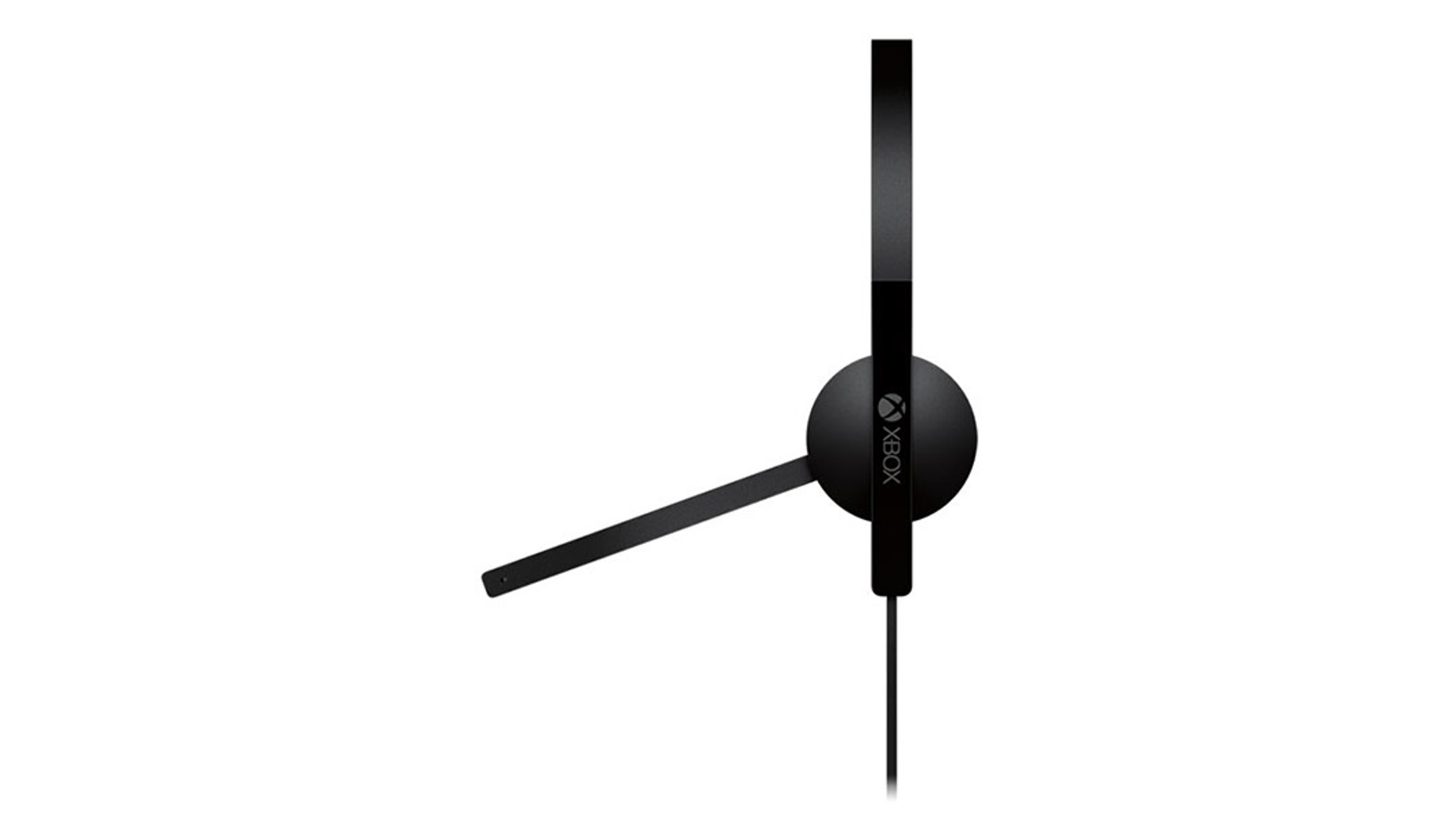 Czarne słuchawki Xbox na białym tle. Zakrzywiony mikrofon wysuwający się z nausznika.