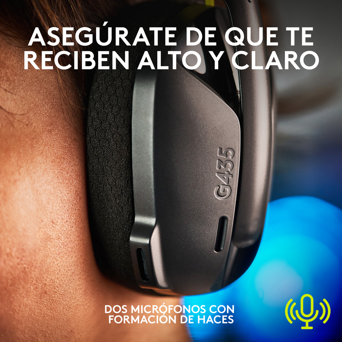 A person is wearing a black headset. Text says: 'Make sure they hear you loud and clear'.
