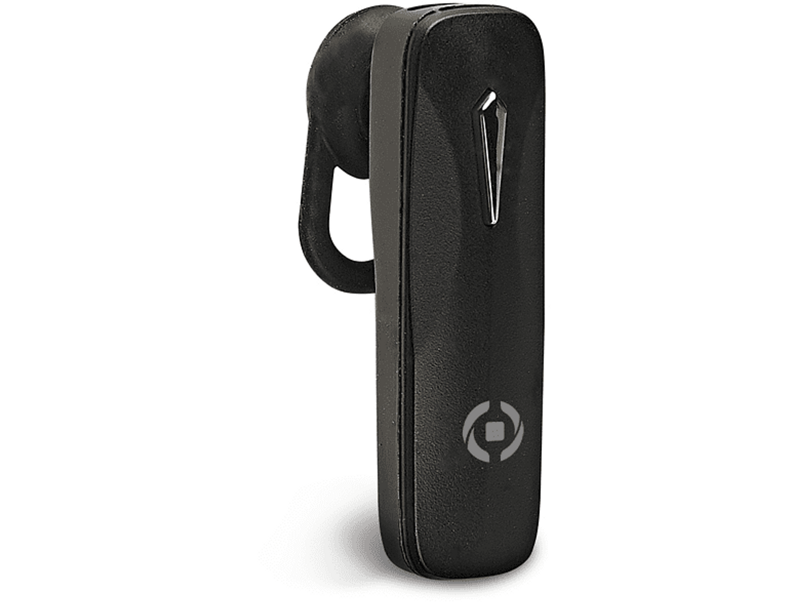 Schwarzer Bluetooth-Ohrhörer. Das Design ist stromlinienförmig.