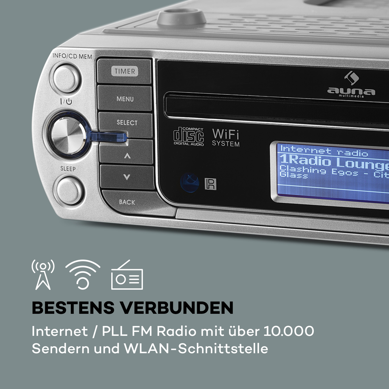 AUNA KR-500 CD Silber Internetradio, Küchenradio, Internet Radio