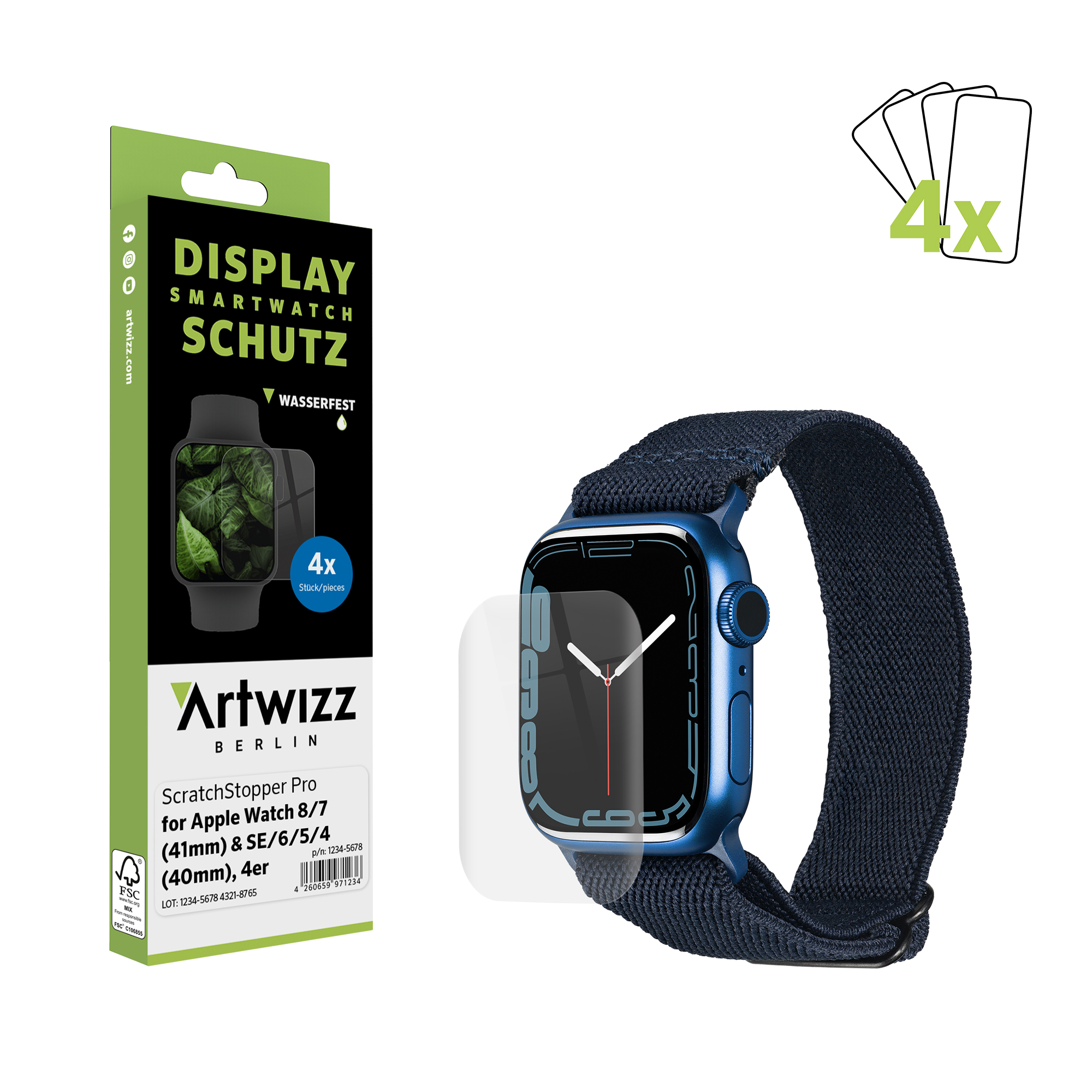 ARTWIZZ ScratchStopper Pro Displayschutz(für Watch (41mm), / Apple 4 Watch 5 / 9-7 SE (40mm)) Apple / Apple 6