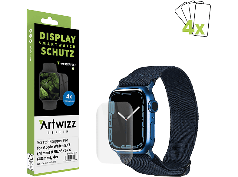 ARTWIZZ ScratchStopper Pro Displayschutz(für Apple Apple Watch 9-7 (41mm), Apple Watch SE / 6 / 5 / 4 (40mm))