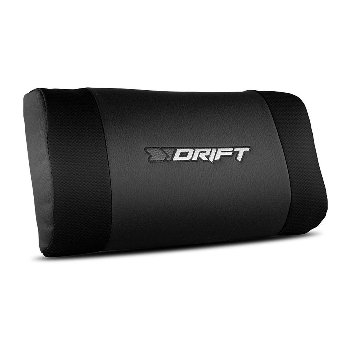 Cojín de asiento de coche DRIFT negro y gris con el logo DRIFT arriba.