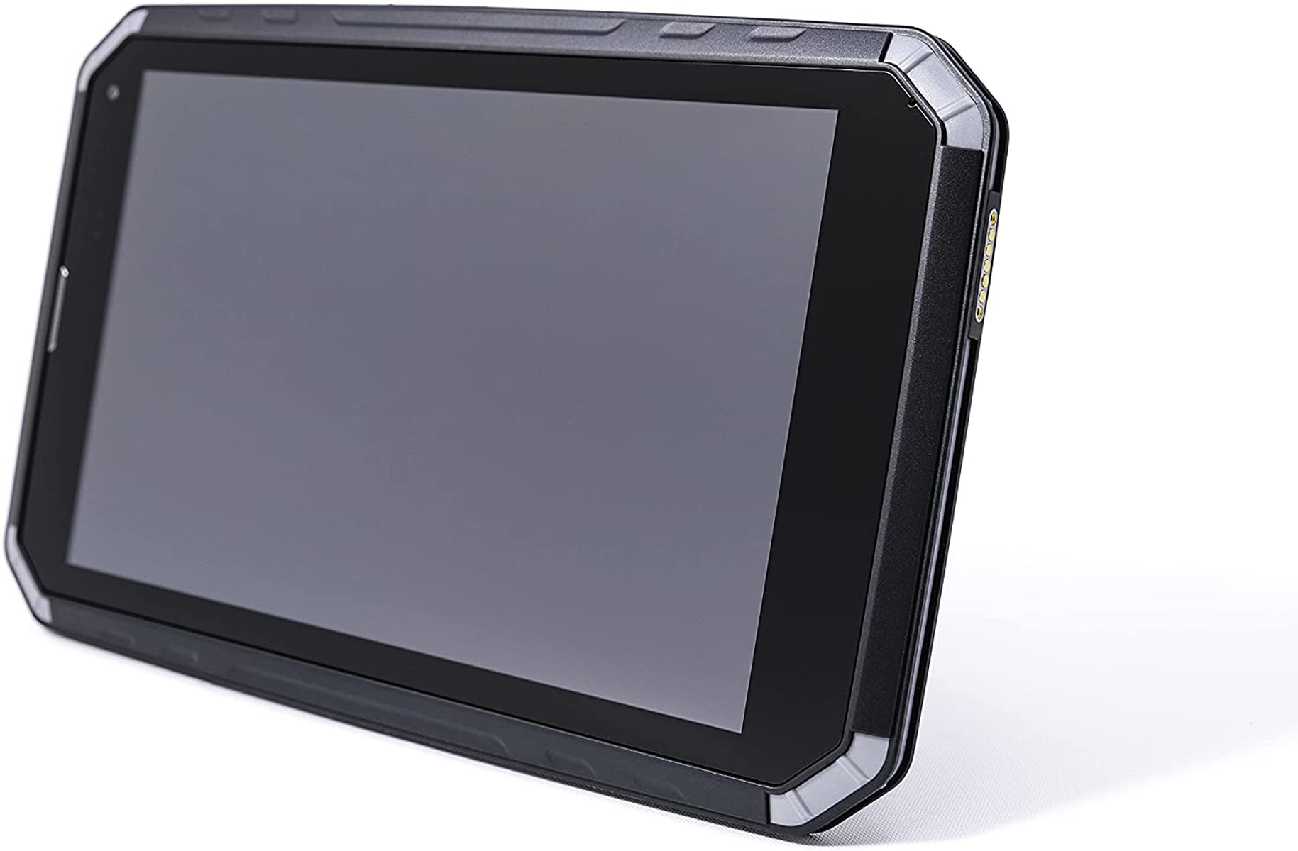 Schwarzes, robustes Tablet in der Seitenansicht.