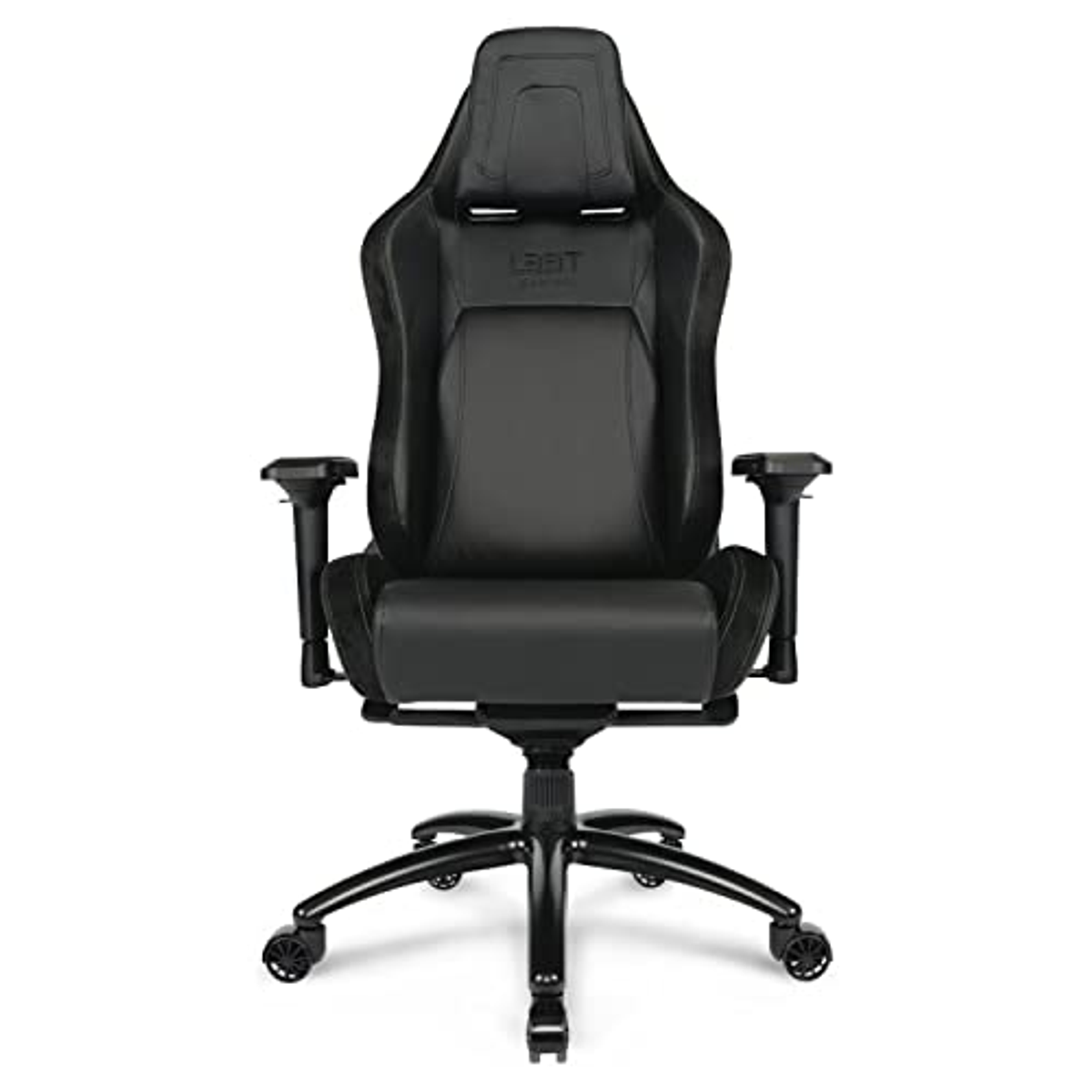 Silla gaming negra. Con reposacabezas y reposabrazos. Base y estructura negras.