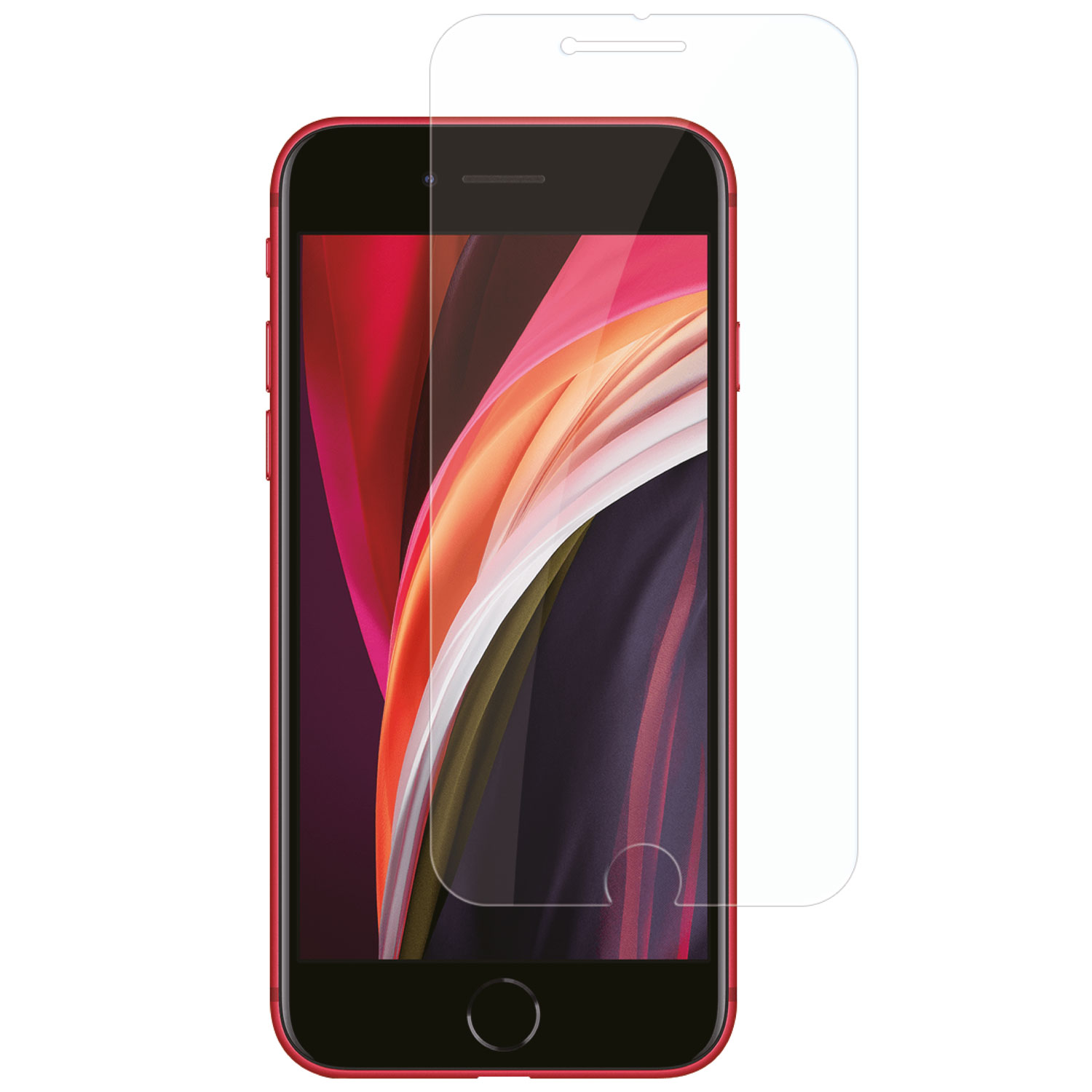 Rotes iPhone mit aufgebrachter Displayschutzfolie.