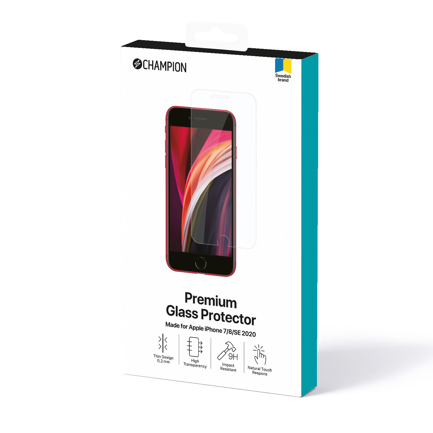 Eine Schachtel mit iPhone-Displayschutzfolien. Das Telefon ist rot.