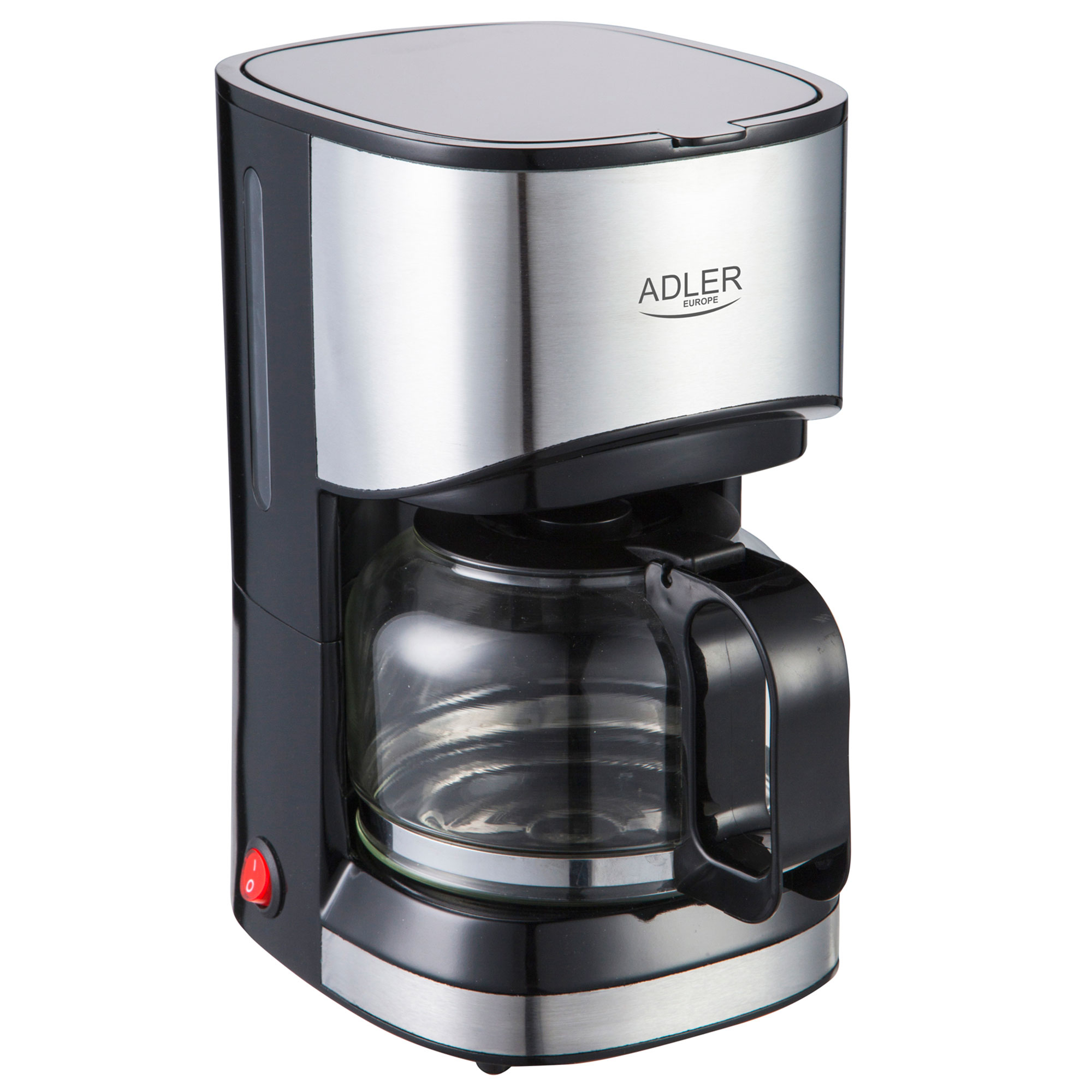 Czarny i srebrny ekspres do kawy ze szklaną karafką.