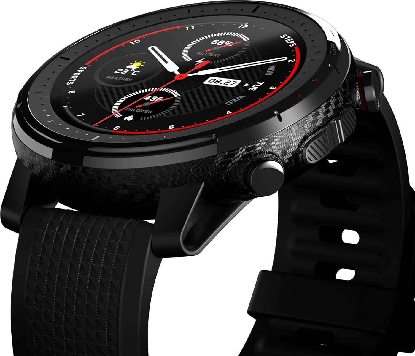 mm, Schwarz Fiberglas Stratos 3-schwarz + AMAZFIT 195 Silikon, Smartwatch Polycarbonate