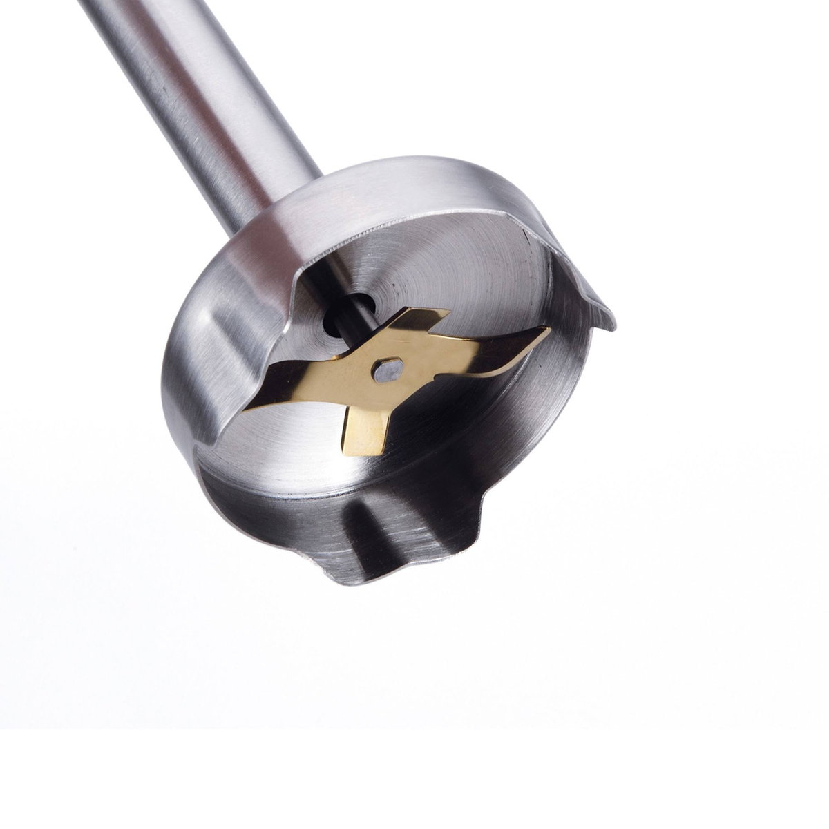 Zbliżenie głowicy blendera ręcznego z ostrzem.