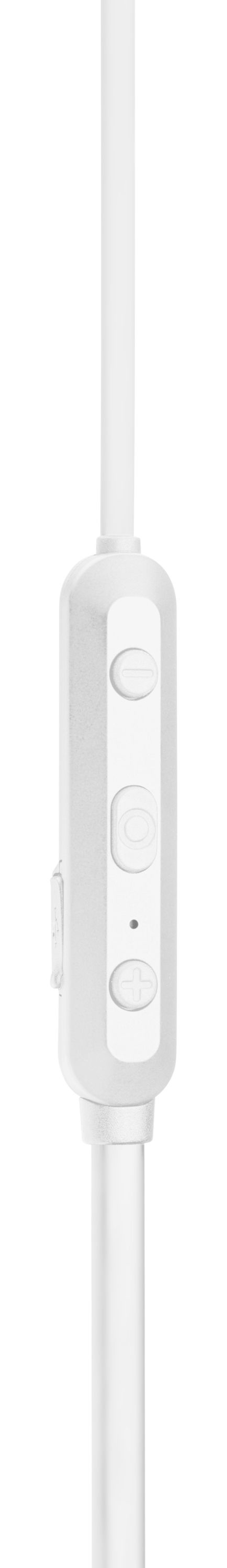 Telecomando bianco con tre pulsanti e un piccolo cursore.