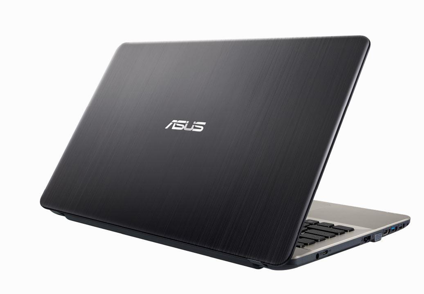 Un portátil negro, cerrado, con el logo de ASUS.
