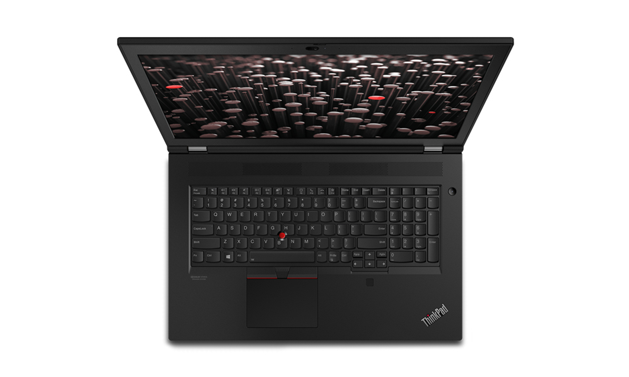Laptop negro con tapa abierta. Teclado visible. La pantalla muestra un gráfico.