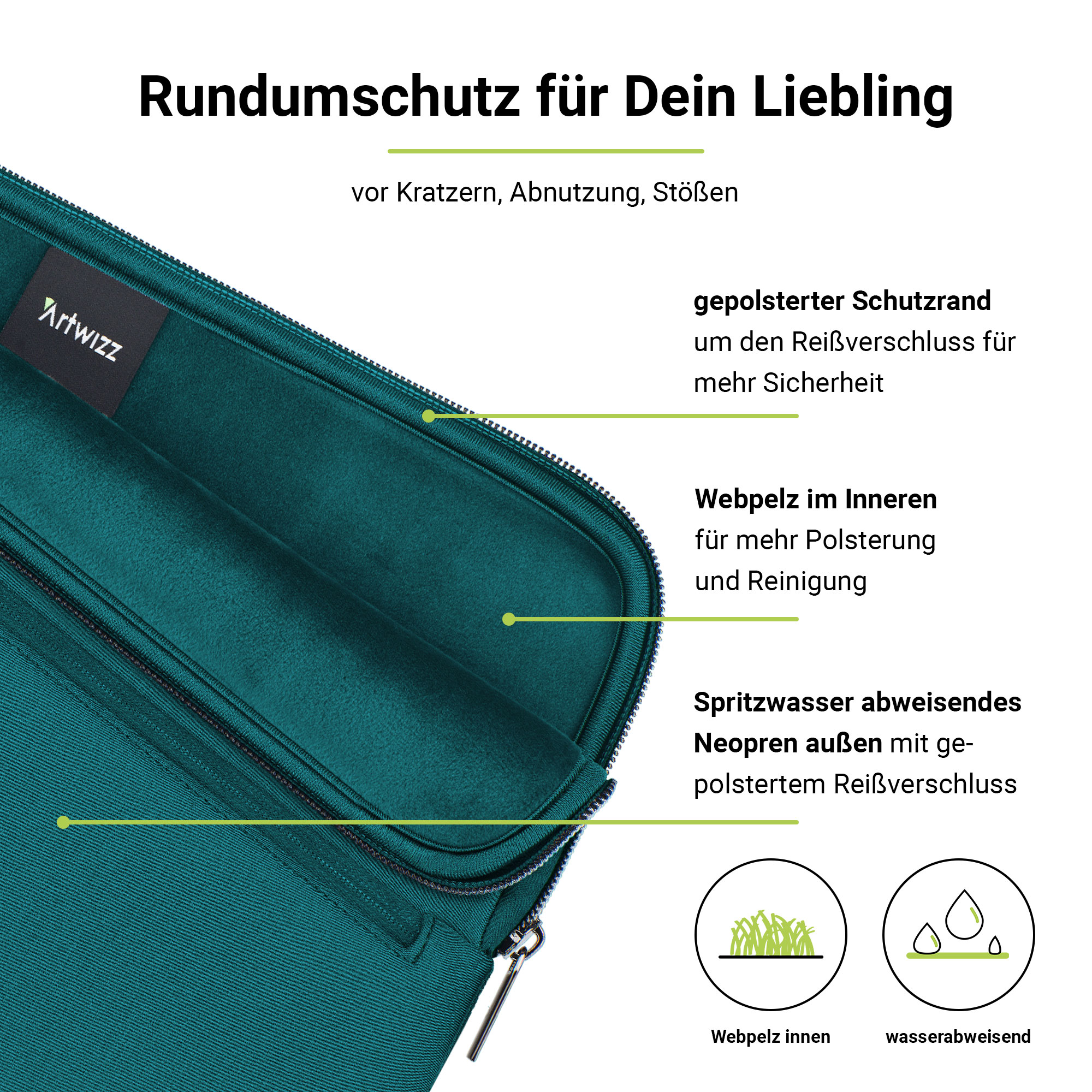 Sleeve für Air Pro für ARTWIZZ Apple Pro Neopren, Sleeve Petrol (2016-2022) (2018-2022), MacBook Neoprene MacBook Notebooktasche 13\