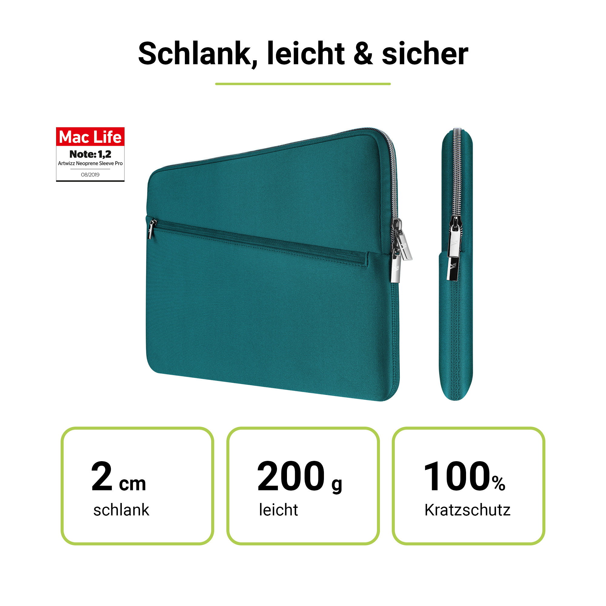 Sleeve für Air Pro für ARTWIZZ Apple Pro Neopren, Sleeve Petrol (2016-2022) (2018-2022), MacBook Neoprene MacBook Notebooktasche 13\