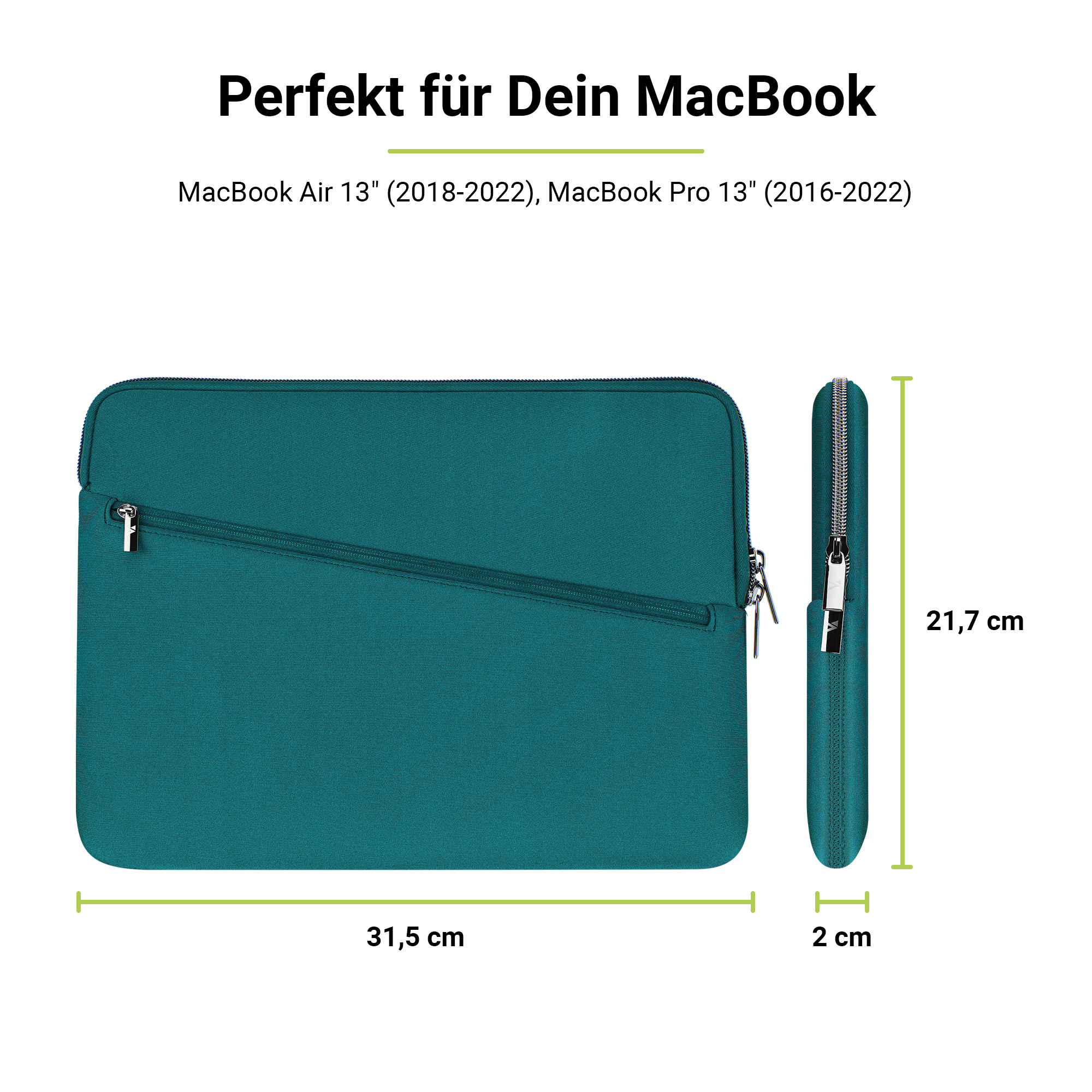 Sleeve für Air Pro für ARTWIZZ Apple Pro Neopren, Sleeve Petrol (2016-2022) (2018-2022), MacBook Neoprene MacBook Notebooktasche 13\