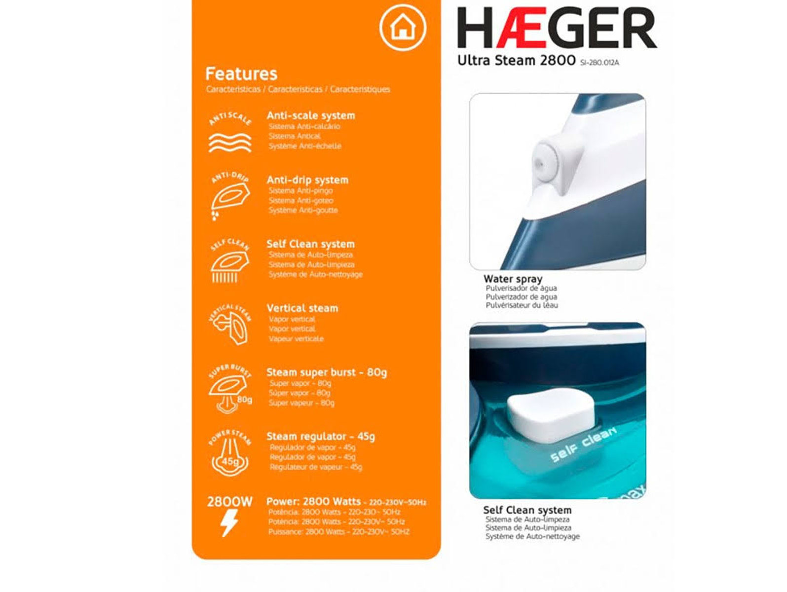 Infografik über ein Bügeleisen. Texte und Bilder. Weißer Hintergrund.