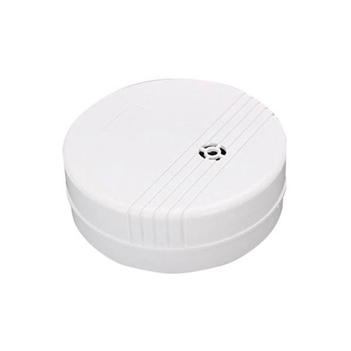 Un detector de humo blanco sobre un fondo blanco.