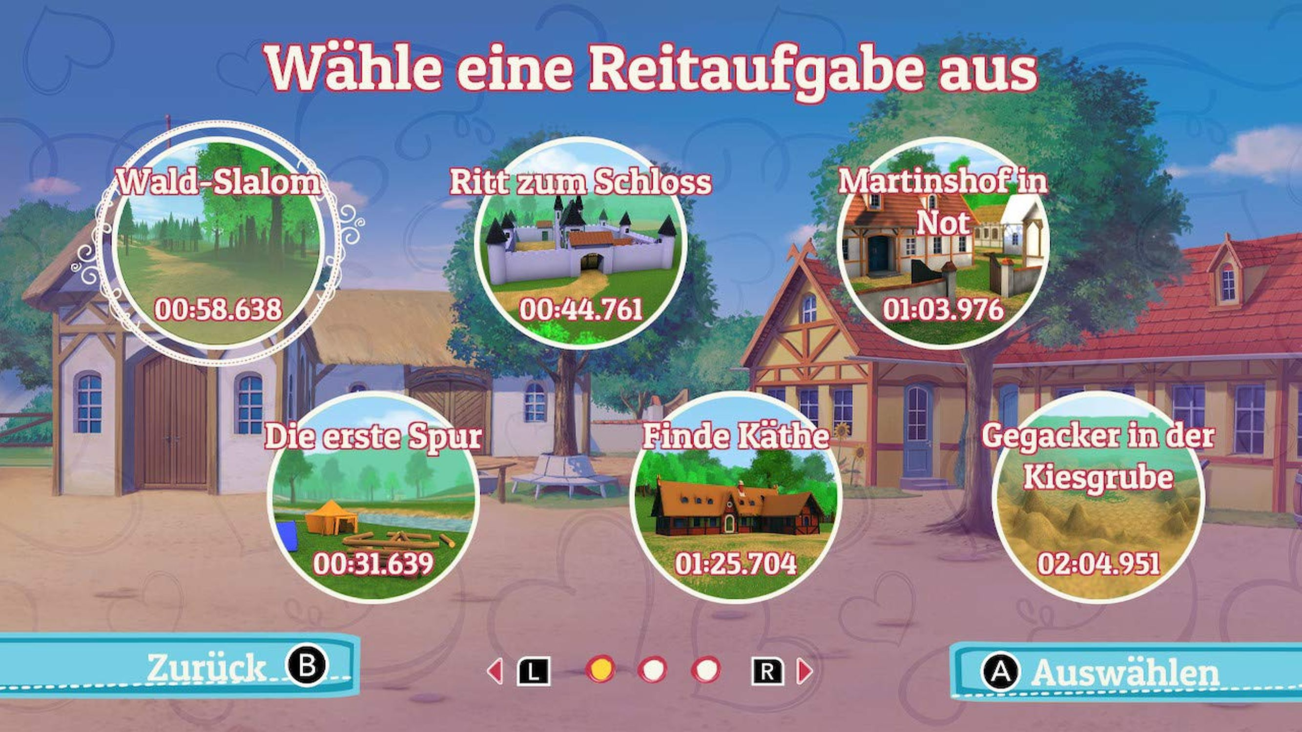 Screenshot eines Pferdespiels mit Menüoptionen.