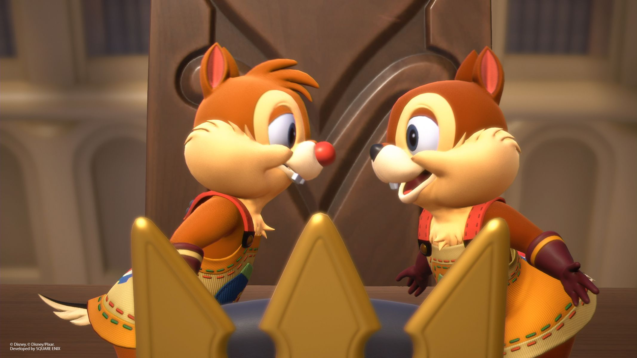 Zwei Zeichentrick-Chipmunks stehen sich gegenüber.