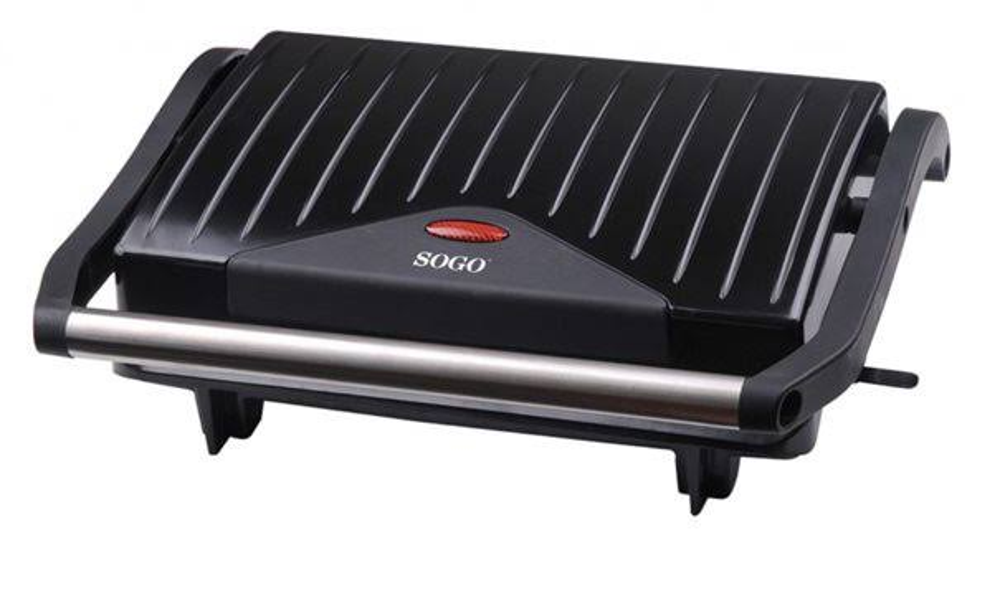 Tostapane SOGO nero. Chiuso, con pulsante rosso e manico argentato.