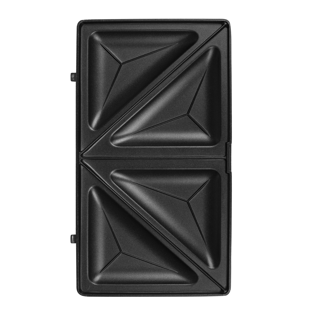 Schwarzer Sandwichmaker geöffnet. Schwarzer Innenraum auf weißem Hintergrund.