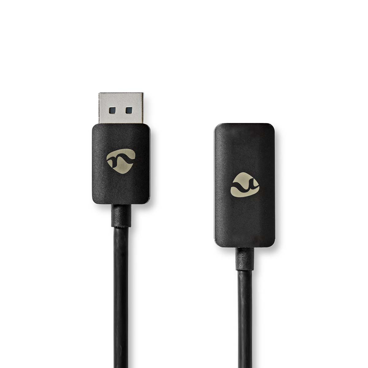 Due connettori DisplayPort neri. Il logo è visibile. Sfondo bianco.