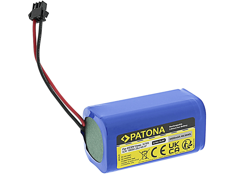 PATONA Akku für Ecovacs Deebot N79S 605 600 1 715 Stück Volt, Ersatzakku, 601 14.4 Li-Ion 710 3400mAh