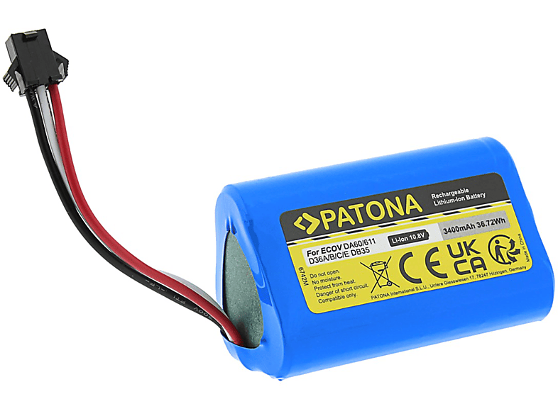 PATONA Akku für Ecovacs Deebot D36A D36B D36B D36C Li-Ion Ersatzakku, 10.8 Volt, 3400mAh 1 Stück