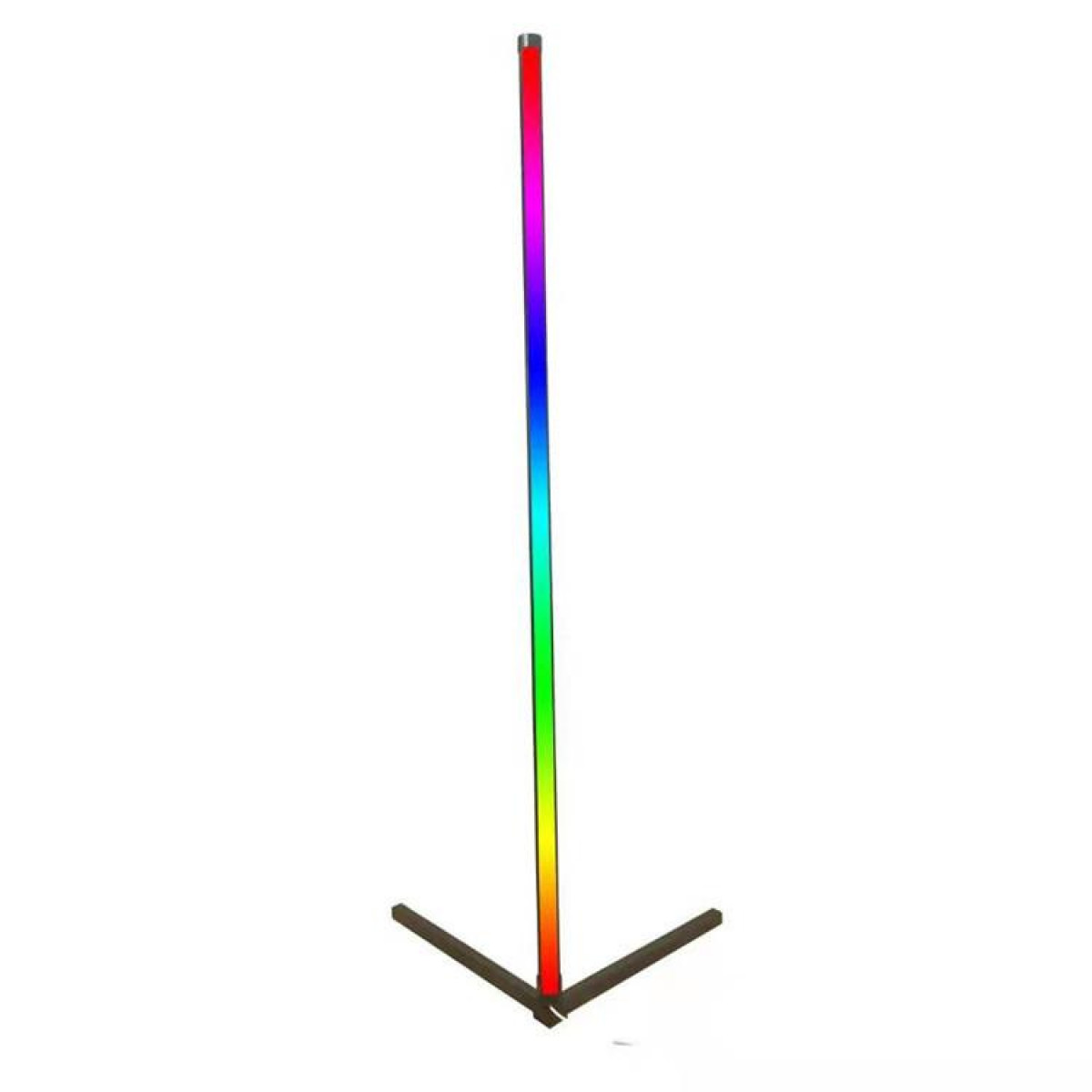 Hohe, farbenfrohe LED-Stehlampe mit schwarzem Fuß.