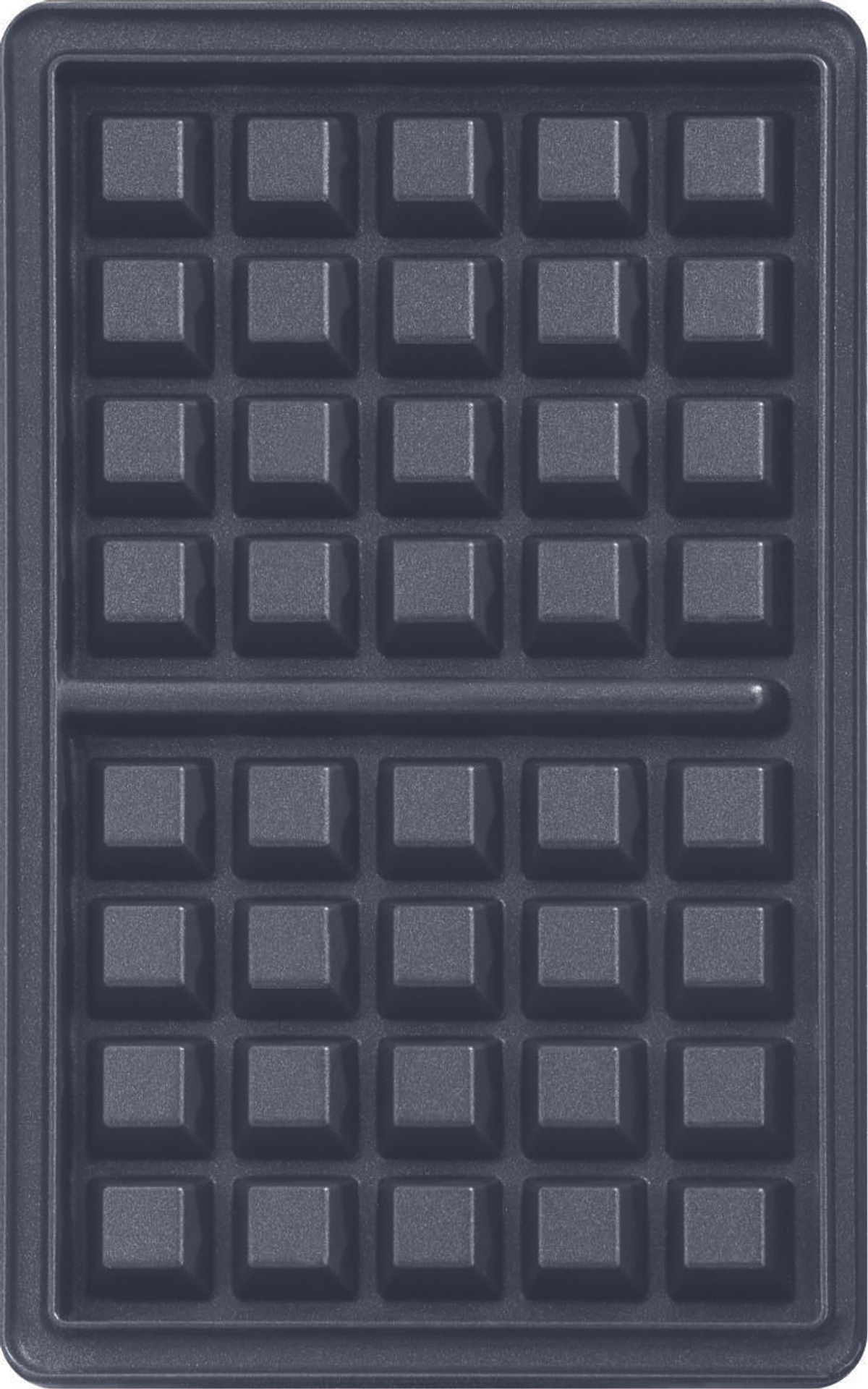 Widok z góry na gofrownicę, pokazujący kwadratowy wzór, w którym piecze się gofry.