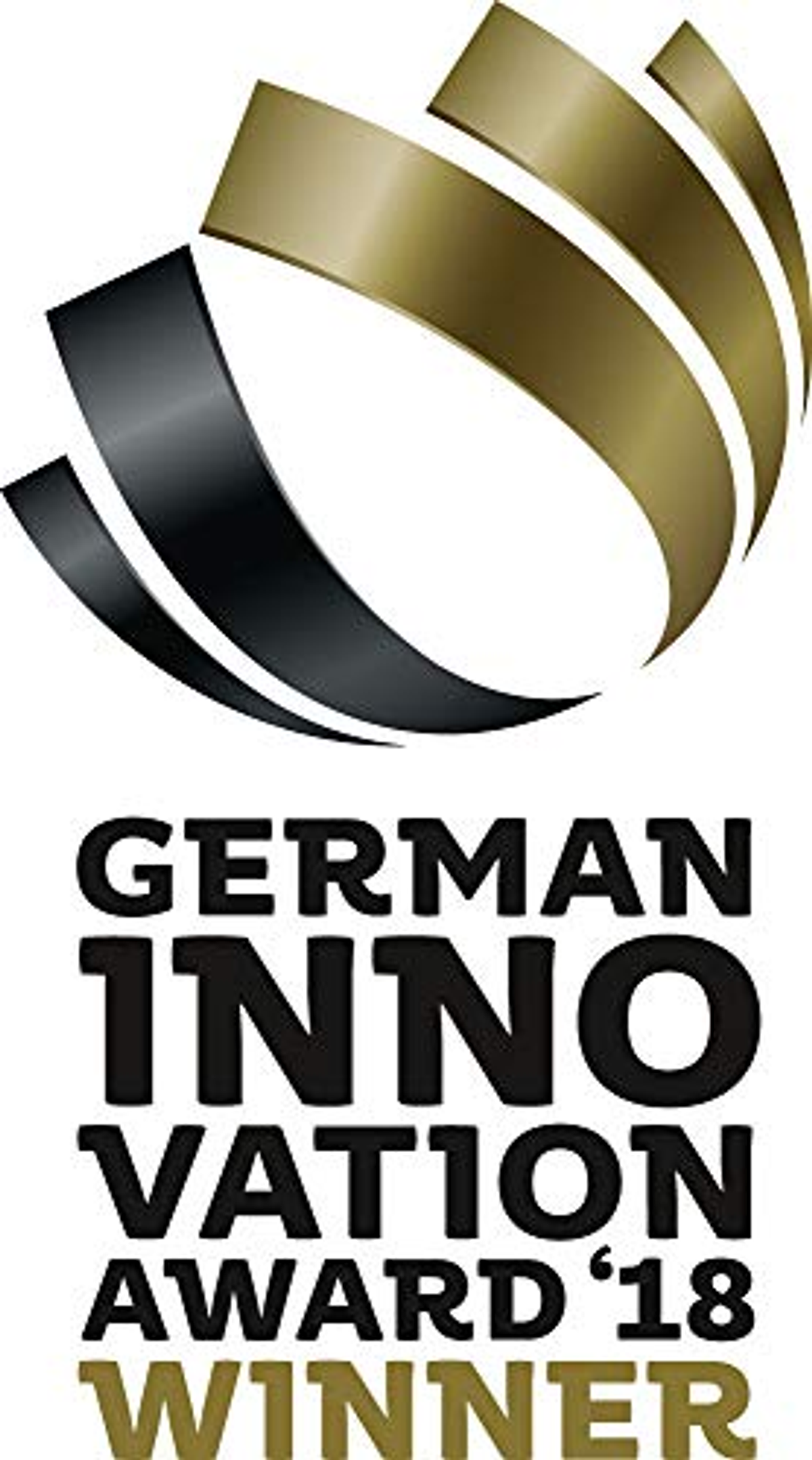 Logo German Innovation Award Winner 2018 z czarnym i złotym designem.
