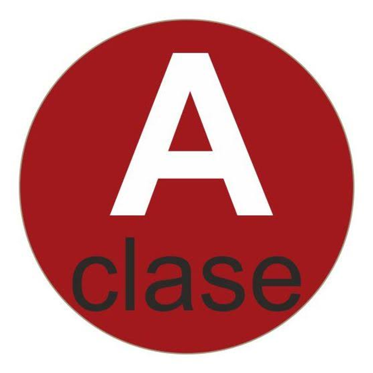 Cerchio rosso con una 'A' bianca all'interno e la parola 'clase' sotto in nero.