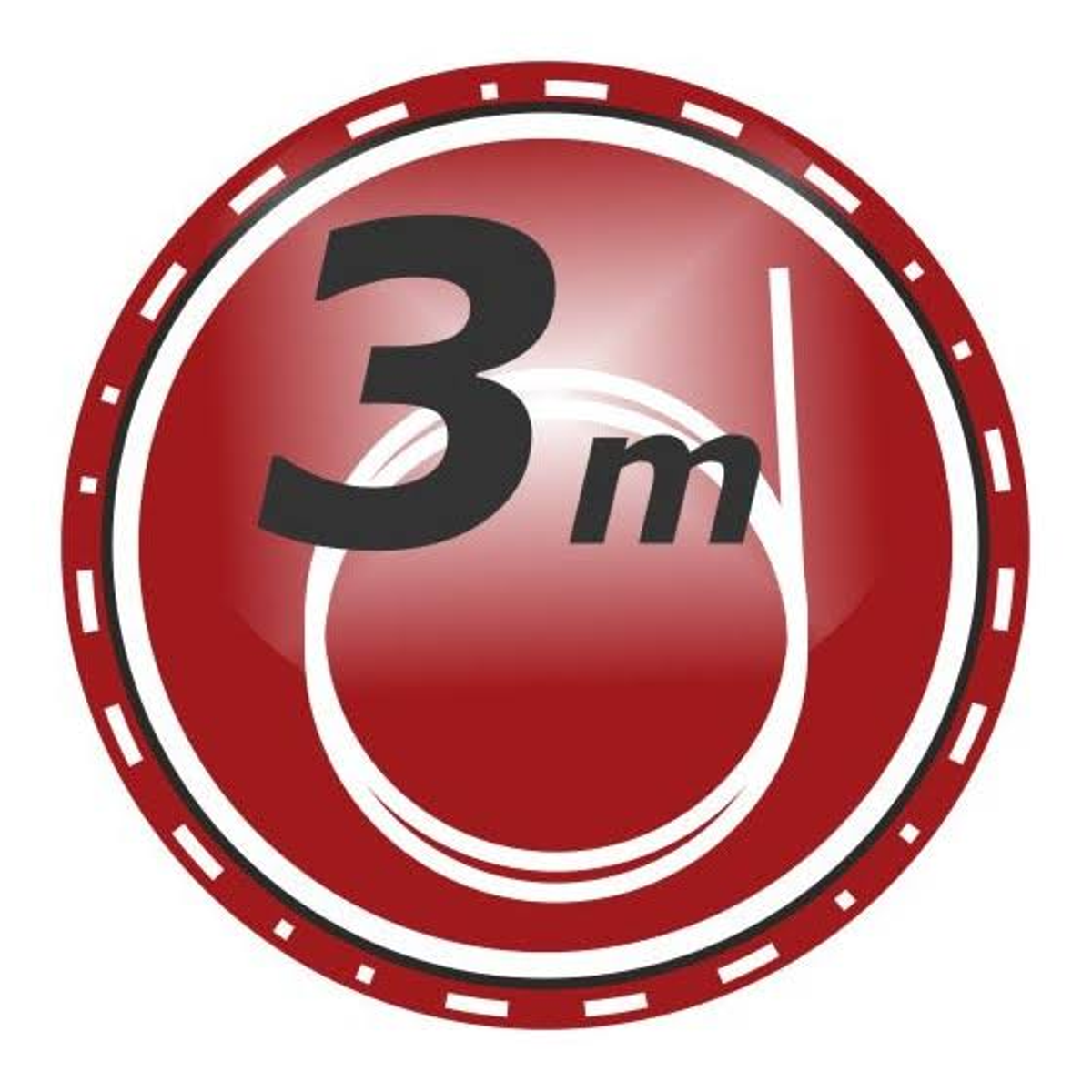 Un cerchio rosso con un contorno bianco e testo nero: "3m" e una linea curva bianca.