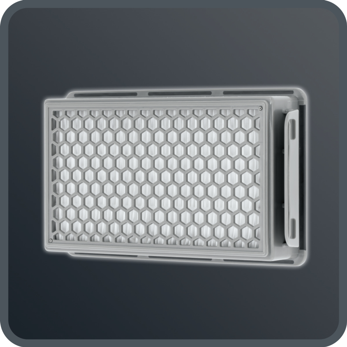 Filtr o wzorze plastra miodu. Szara ramka z ciemnoszarym tłem.