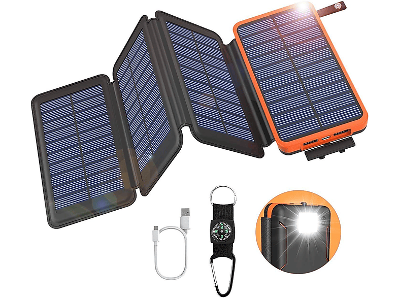 SYNTEK Solarenergie Ladegerät mit 2 Ausgangsport & 1 Eingangsport Powerbank 10000mAh Orange